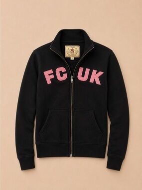Vintage FCUK Zip Hoodie Black Pink Logo Y2K Sweatshirt